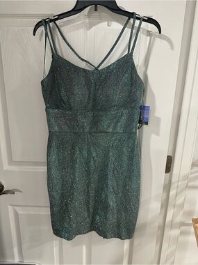 Morgan & Co. Shimmering Forest Green Strappy Mini Dress